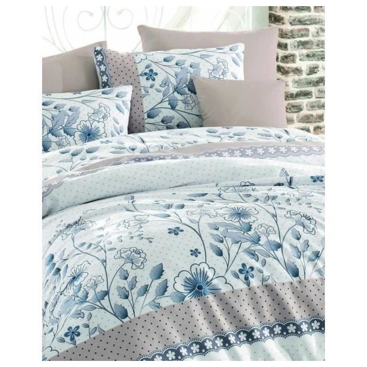 Parure de lit - 1 housse de couette 220 x 240 cm + 2 taies d'oreiller 60 x 60 cm - 100% coton renforcé - Bleu Parure de lit - 1 housse de couette 220 x 240 cm + 2 taies d'oreiller 60 x 60 cm - 100% coton renforcé - Bleu