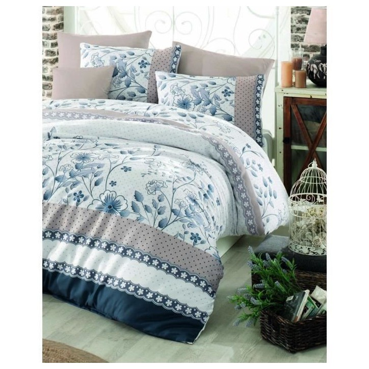 Parure de lit - 1 housse de couette 220 x 240 cm + 2 taies d'oreiller 60 x 60 cm - 100% coton renforcé - Bleu Parure de lit - 1 housse de couette 220 x 240 cm + 2 taies d'oreiller 60 x 60 cm - 100% coton renforcé - Bleu