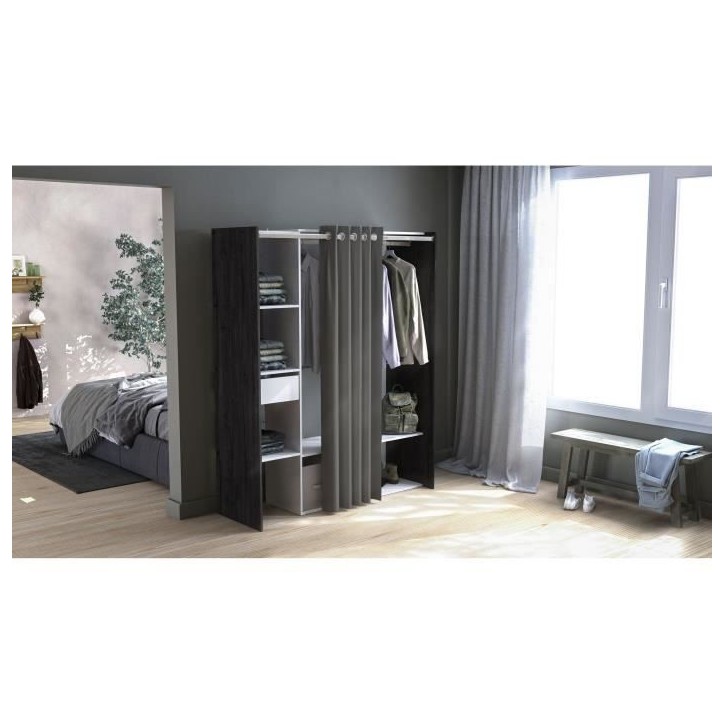Kit dressing + rideau - Chene Waterford / Lin tisse - L150 x P49,9 x H183 cm - MONTANA