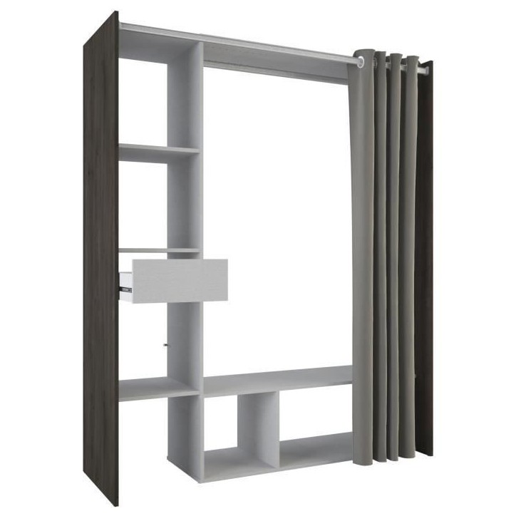Kit dressing + rideau - Chene Waterford / Lin tisse - L150 x P49,9 x H183 cm - MONTANA