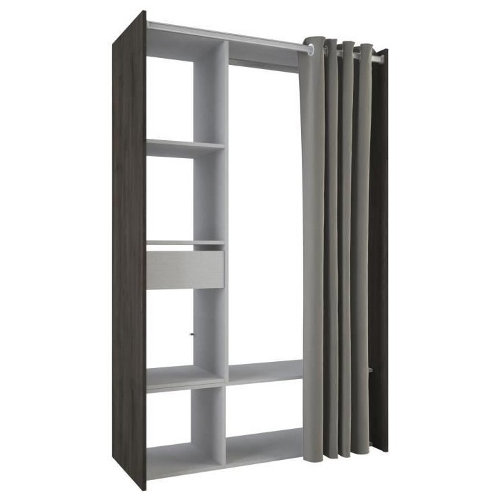 Kit dressing + rideau - Chene Waterford / Lin tisse - L150 x P49,9 x H183 cm - MONTANA