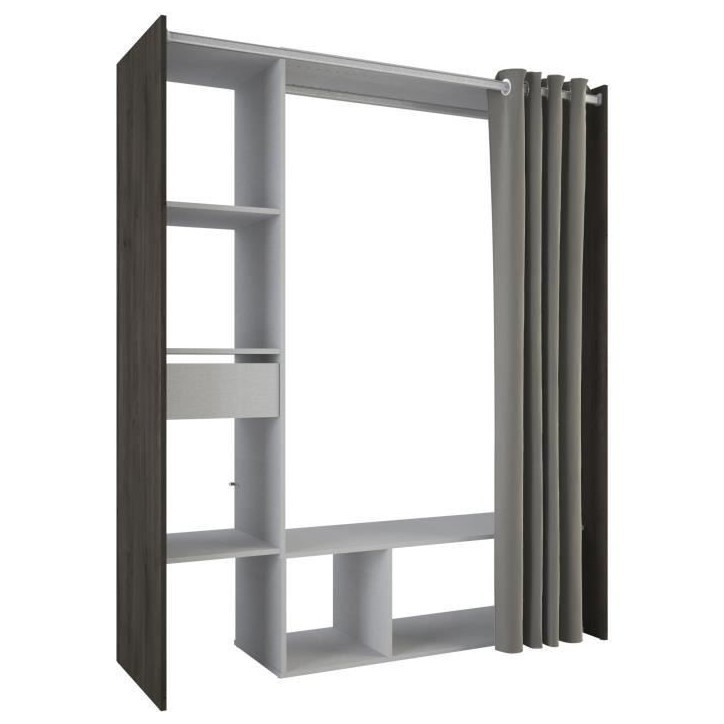 Kit dressing + rideau - Chene Waterford / Lin tisse - L150 x P49,9 x H183 cm - MONTANA