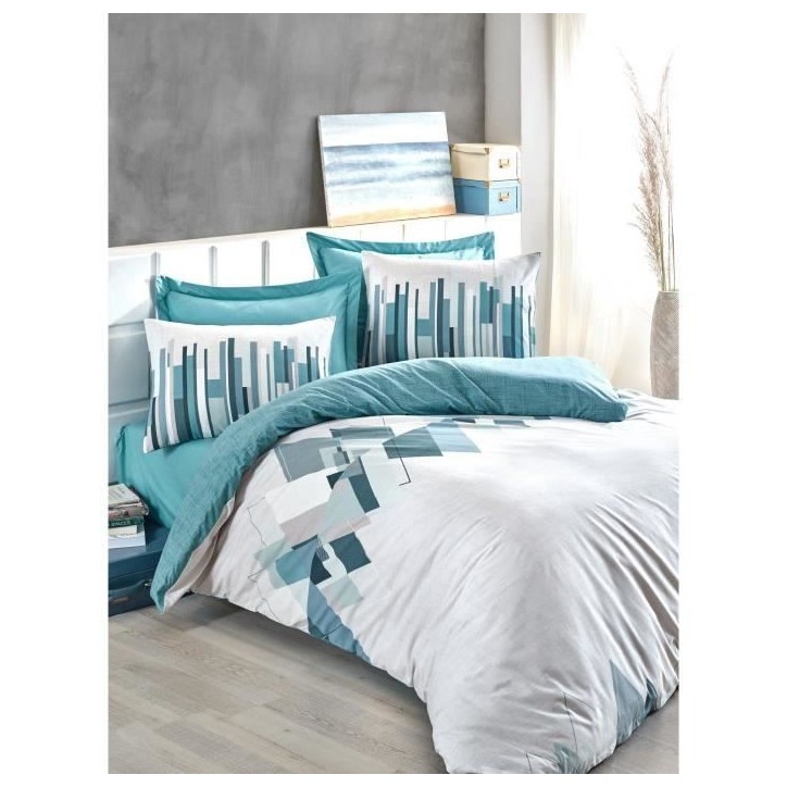 Parure de lit - 1 housse de couette 220 x 240 cm + 2 taies d'oreiller 60 x 60 cm - 100% coton renforcé - Vert Parure de lit - 1 housse de couette 220 x 240 cm + 2 taies d'oreiller 60 x 60 cm - 100% coton renforcé - Vert