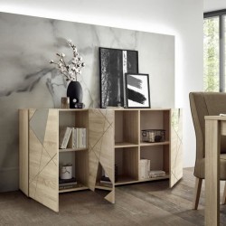 Buffet VICTORY - Décor Chene Sonoma - 3 Portes - Miroir - L 181 x P 4