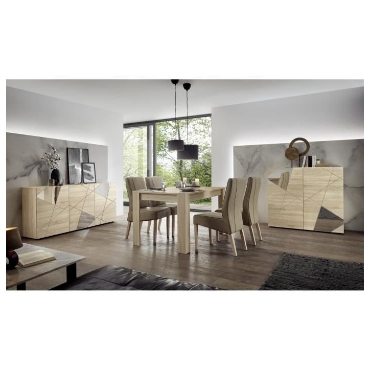 Buffet VICTORY - Décor Chene Sonoma - 3 Portes - Miroir - L 181 x P 42 x H 84 cm Buffet VICTORY - Décor Chene Sonoma - 3 Portes - Miroir - L 181 x P 42 x H 84 cm