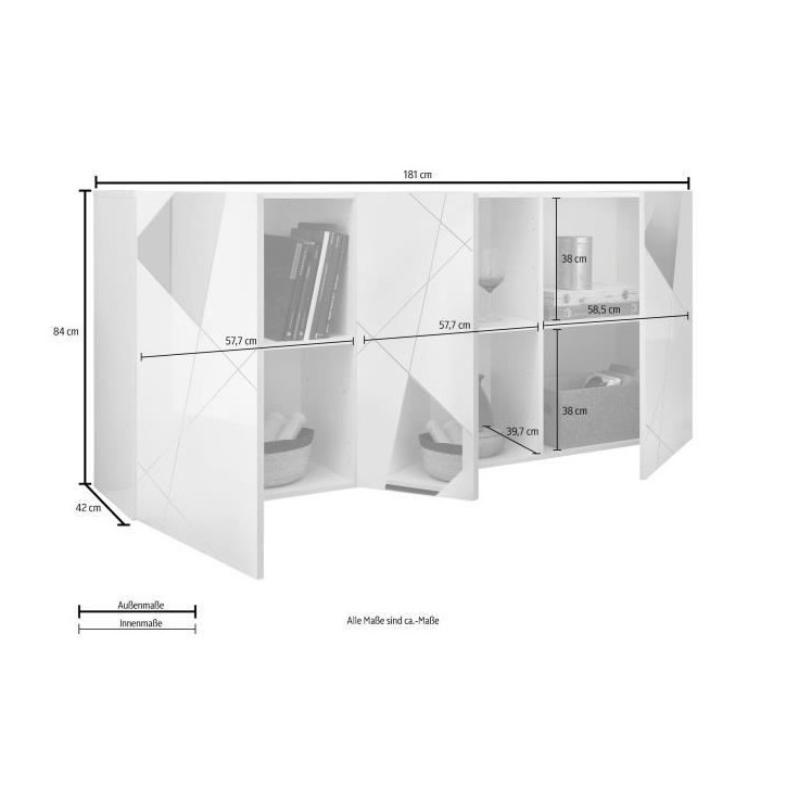 Buffet VICTORY - Décor Chene Sonoma - 3 Portes - Miroir - L 181 x P 42 x H 84 cm Buffet VICTORY - Décor Chene Sonoma - 3 Portes - Miroir - L 181 x P 42 x H 84 cm