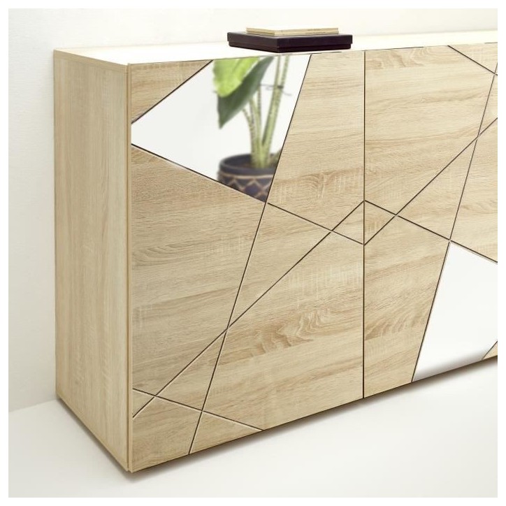 Buffet VICTORY - Décor Chene Sonoma - 3 Portes - Miroir - L 181 x P 42 x H 84 cm Buffet VICTORY - Décor Chene Sonoma - 3 Portes - Miroir - L 181 x P 42 x H 84 cm