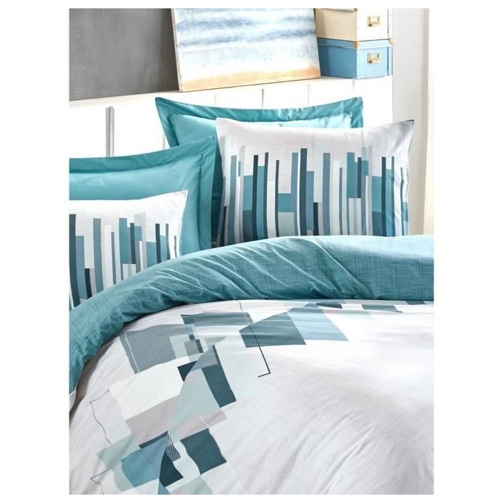 Parure de lit - 1 housse de couette 220 x 240 cm + 2 taies d'oreiller 60 x 60 cm - 100% coton renforcé - Vert Parure de lit - 1 housse de couette 220 x 240 cm + 2 taies d'oreiller 60 x 60 cm - 100% coton renforcé - Vert