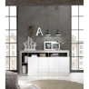 Buffet MAESTRO - Décor béton et blanc laqué brillant - 4 portes - L