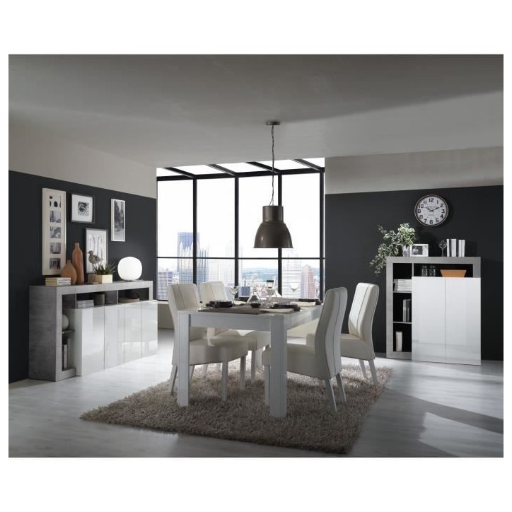 Buffet MAESTRO - Décor béton et blanc laqué brillant - 4 portes - L 184 x P 42 x H 93 cm Buffet MAESTRO - Décor béton et blanc laqué brillant - 4 portes - L 184 x P 42 x H 93 cm