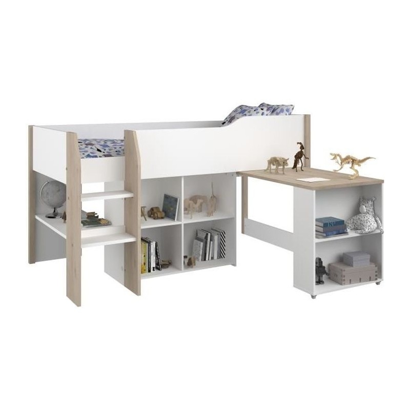 Lit combiné enfant avec bureau rétractable - PARISOT - LIAM - Blanc