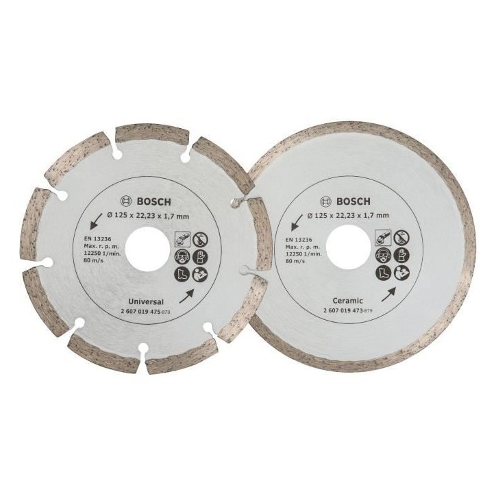 Disques diamants BOSCH pour carrelage et matériaux de construction - 2 disques Ø 125mm