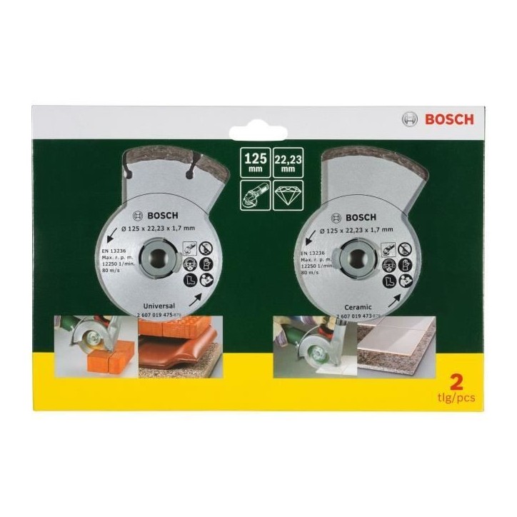 Disques diamants BOSCH pour carrelage et matériaux de construction - 2 disques Ø 125mm