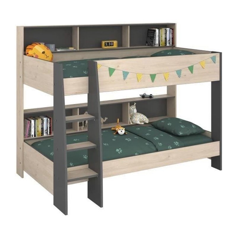 PARISOT Lits superposés enfant - Décor Chene Jackson et Gris Ombre -