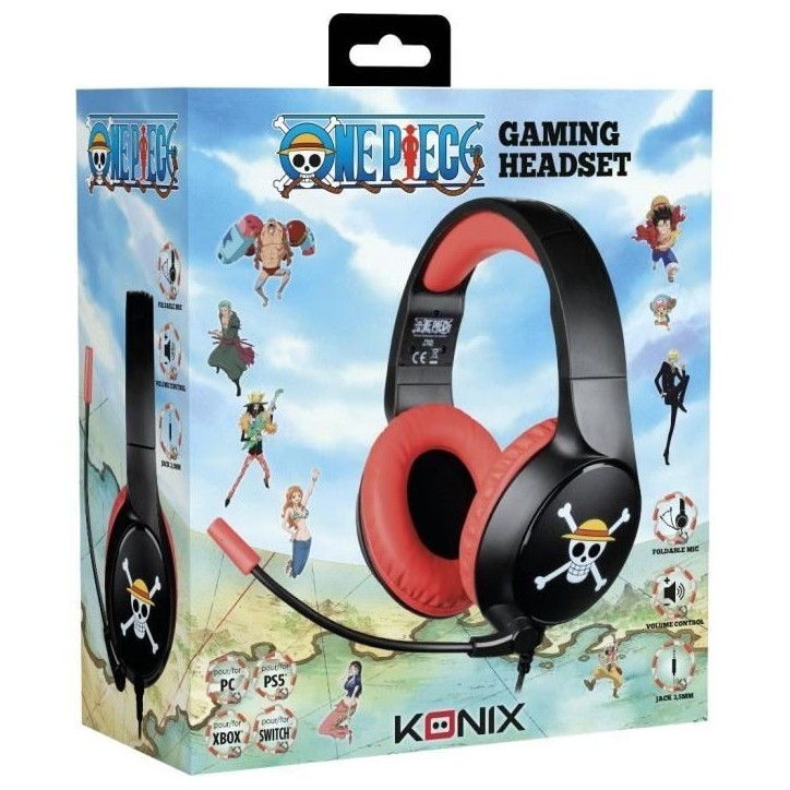 Casque gaming filaire - KONIX - One Piece - PC, PS4, PS5, Switch et Xbox - Microphone - Câble 1,5 m - Prise Jack 3,5 mm - Luffy