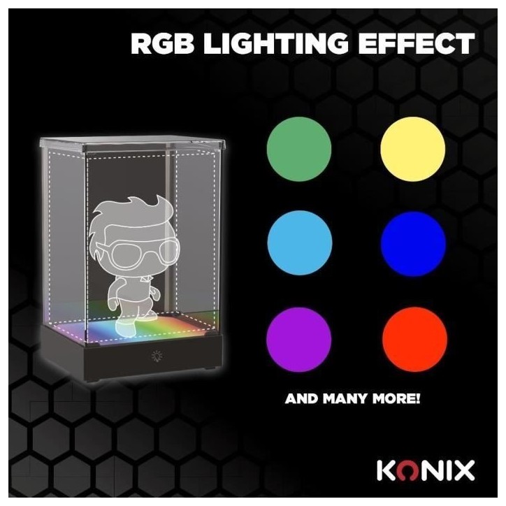 Vitrine LED Display Box pour figurine - KONIX - Compatible Funko Pop / Banpresto Qposket - Éclairage RVB - Câble USB Vitrine LED Display Box pour figurine - KONIX - Compatible Funko Pop / Banpresto Qposket - Éclairage RVB - Câble USB