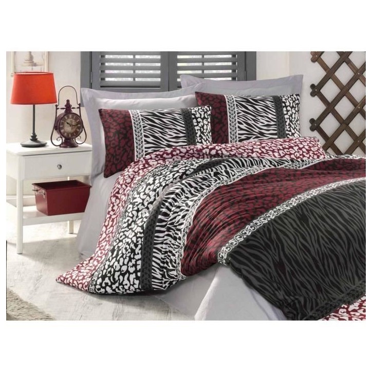 Parure de lit - 1 housse de couette 220 x 240 cm + 2 taies d'oreiller 60 x 60 cm - 100% coton renforcé - Rouge Parure de lit - 1 housse de couette 220 x 240 cm + 2 taies d'oreiller 60 x 60 cm - 100% coton renforcé - Rouge