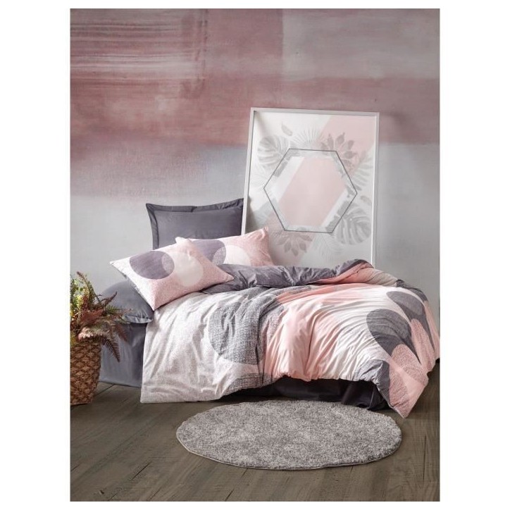 Parure de lit - 1 housse de couette 220 x 240 cm + 2 taies d'oreiller 60 x 60 cm - 100% coton renforcé - Gris