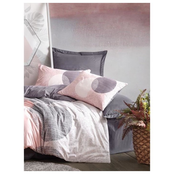 Parure de lit - 1 housse de couette 220 x 240 cm + 2 taies d'oreiller 60 x 60 cm - 100% coton renforcé - Gris