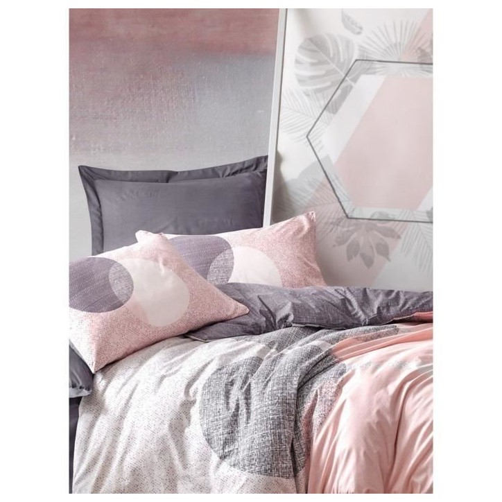 Parure de lit - 1 housse de couette 220 x 240 cm + 2 taies d'oreiller 60 x 60 cm - 100% coton renforcé - Gris