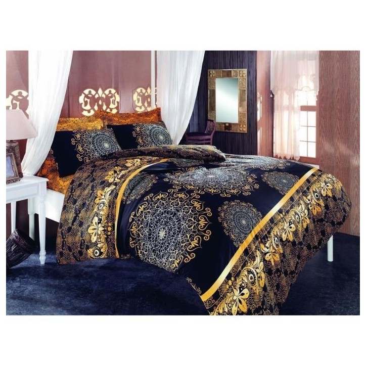 Parure de lit - 1 housse de couette 220 x 240 cm + 2 taies d'oreiller 60 x 60 cm - 100% coton renforcé - Noir Parure de lit - 1 housse de couette 220 x 240 cm + 2 taies d'oreiller 60 x 60 cm - 100% coton renforcé - Noir