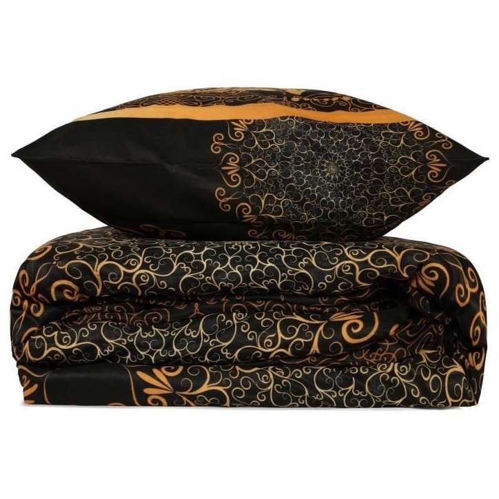 Parure de lit - 1 housse de couette 220 x 240 cm + 2 taies d'oreiller 60 x 60 cm - 100% coton renforcé - Noir Parure de lit - 1 housse de couette 220 x 240 cm + 2 taies d'oreiller 60 x 60 cm - 100% coton renforcé - Noir