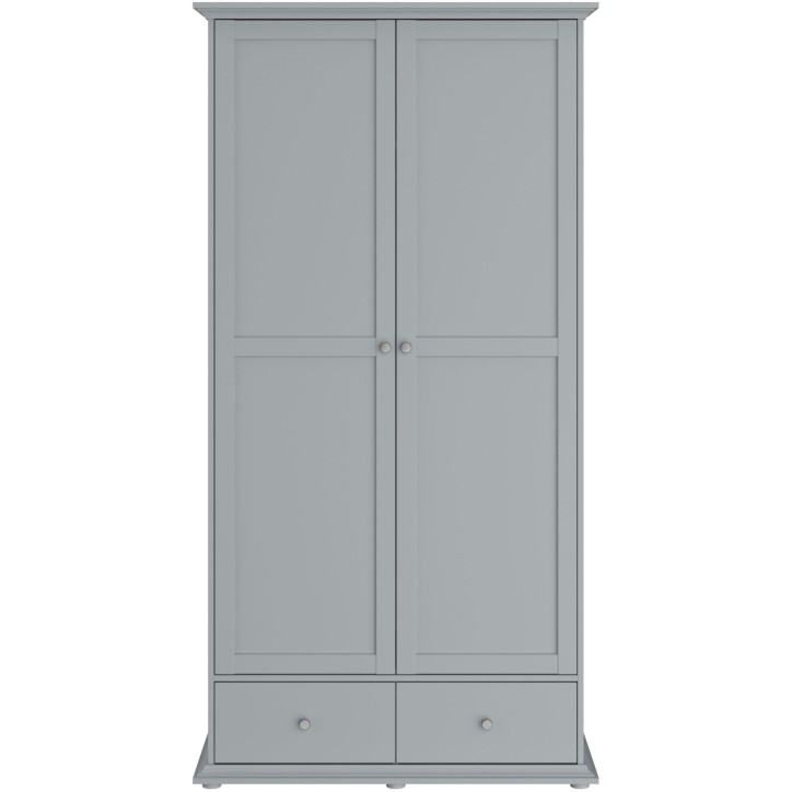 Armoire de chambre - MARGAUX - Gris galet- 2 portes + 2 tiroirs - Style charme - L104 x P53 x H202 cm
