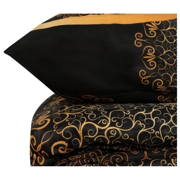 Parure de lit - 1 housse de couette 220 x 240 cm + 2 taies d'oreiller 60 x 60 cm - 100% coton renforcé - Noir Parure de lit - 1 housse de couette 220 x 240 cm + 2 taies d'oreiller 60 x 60 cm - 100% coton renforcé - Noir