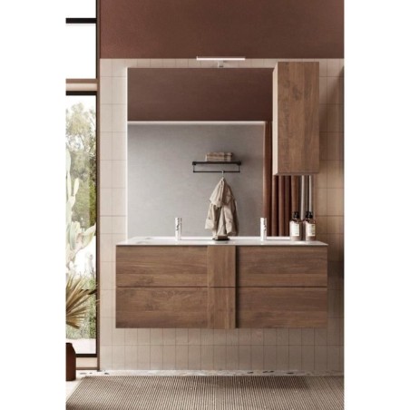 Meuble suspendu double vasque - 2 tiroirs - L120 x H53 x P47cm - Coloris chene mercure - Style scandinave - JUNE