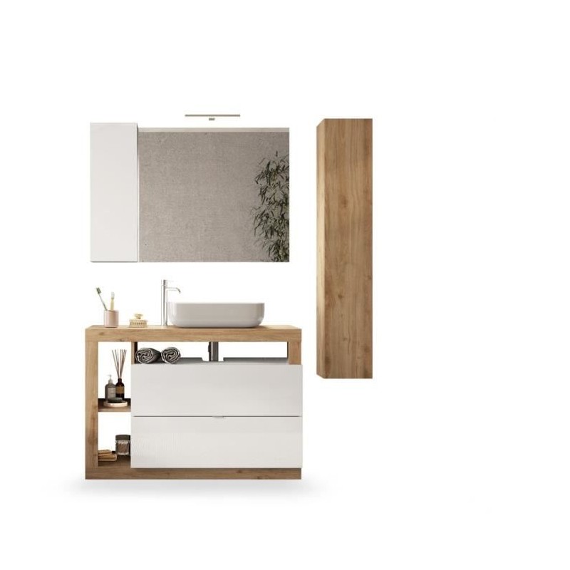 Ensemble meuble Salle de bain 110cm simple vasque + colonne - Coloris Ensemble meuble Salle de bain 110cm simple vasque + colonne - Coloris