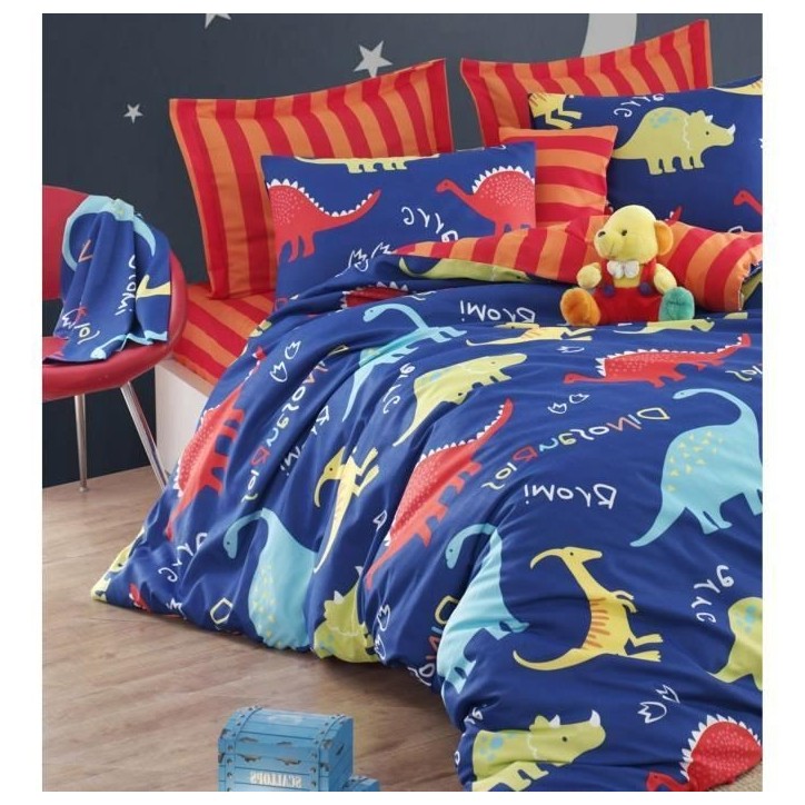 Parure de lit - 1 housse de couette 220 x 240 cm + 2 taies d'oreiller 60 x 60 cm - 65% coton, 35% polyester - Bleu Parure de lit - 1 housse de couette 220 x 240 cm + 2 taies d'oreiller 60 x 60 cm - 65% coton, 35% polyester - Bleu