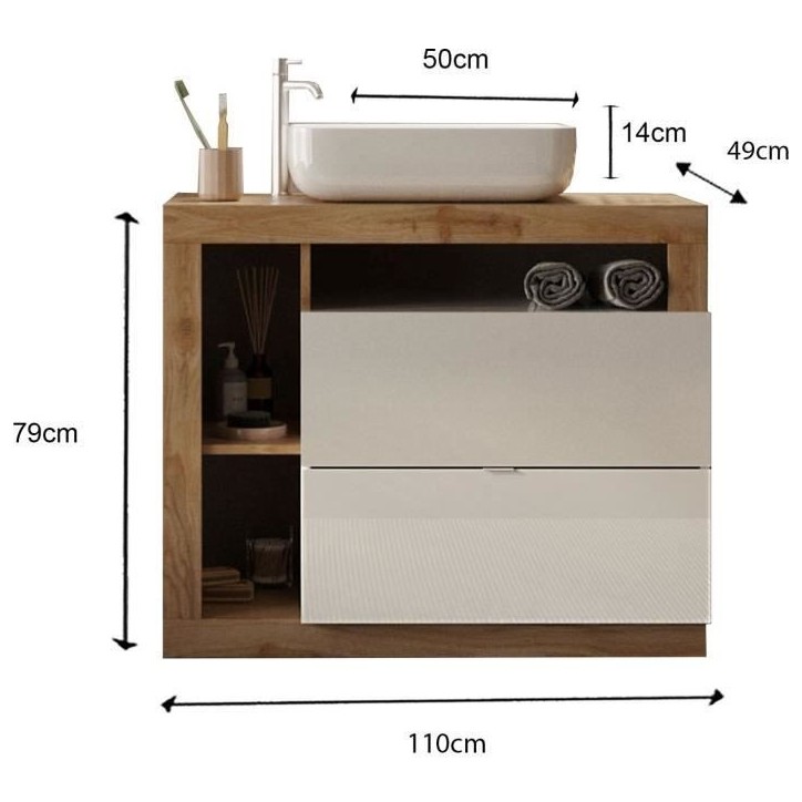 Ensemble meuble Salle de bain 110cm simple vasque + colonne - Coloris chene clair et laqué blanc - HAMBOURG Ensemble meuble Salle de bain 110cm simple vasque + colonne - Coloris chene clair et laqué blanc - HAMBOURG