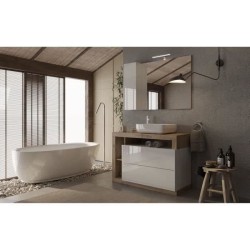 Ensemble Meuble salle de bain L110cm - Vasque + 2 Tiroirs + 3 niches -