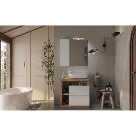 Meuble simple vasque salle de bain L78cm - Coloris chene clair et laqu