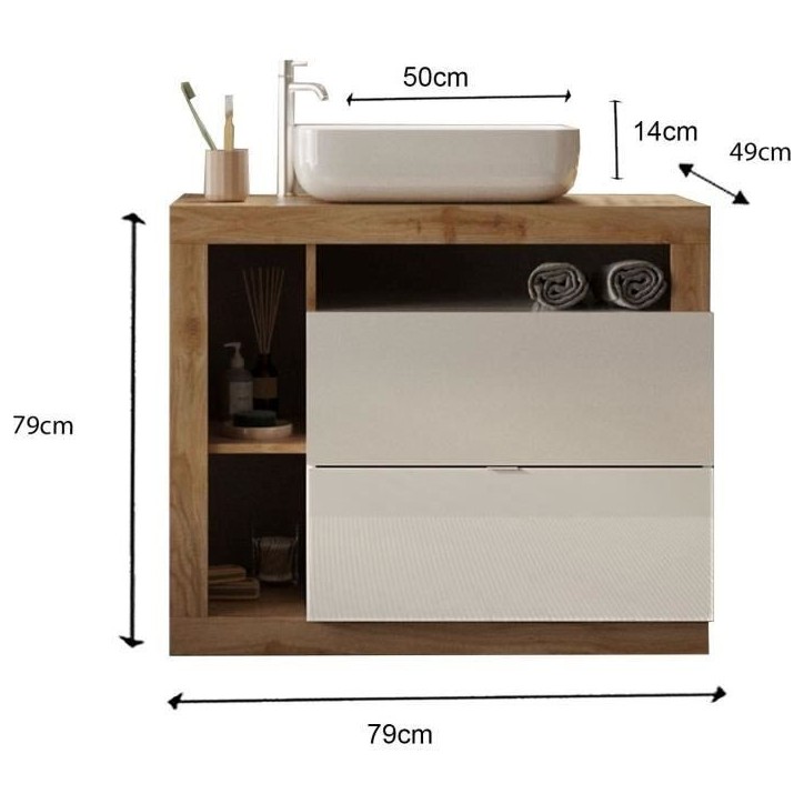 Meuble simple vasque salle de bain L78cm - Coloris chene clair et laqué blanc - HAMBOURG Meuble simple vasque salle de bain L78cm - Coloris chene clair et laqué blanc - HAMBOURG