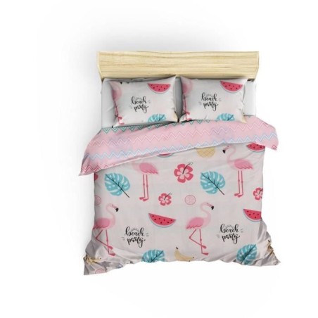 Parure de lit - 1 housse de couette 220 x 240 cm + 2 taies d'oreiller 60 x 60 cm - 65% coton, 35% polyester - Blanc