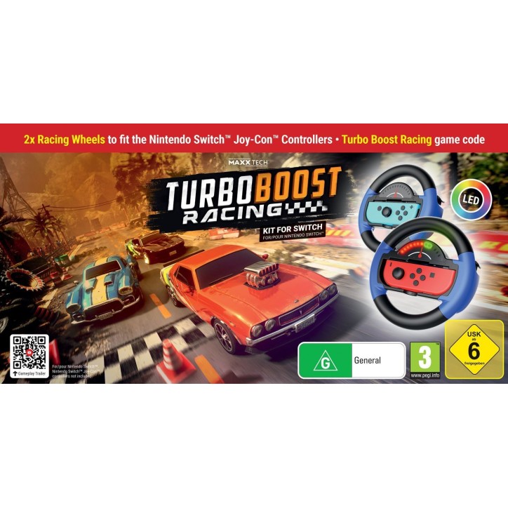 Turbo Booster Racing - Kit (volants + jeu) - Jeu Nintendo Switch - Code in a Box