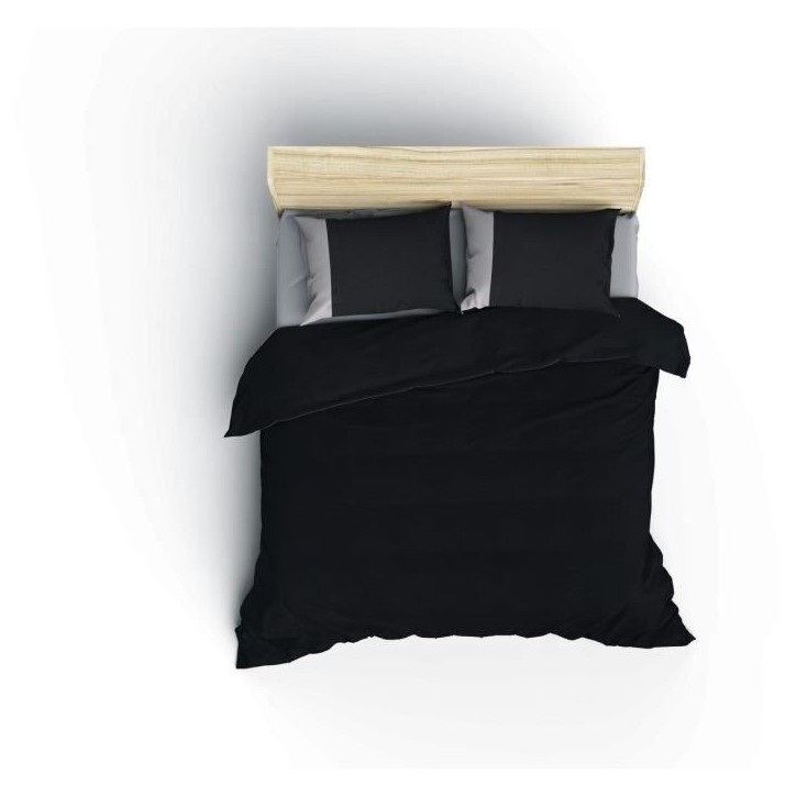Parure de lit - 1 housse de couette 220 x 240 cm + 2 taies d'oreiller 60 x 60 cm - 100% coton renforcé - Noir