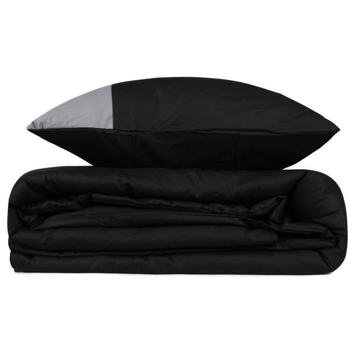 Parure de lit - 1 housse de couette 220 x 240 cm + 2 taies d'oreiller 60 x 60 cm - 100% coton renforcé - Noir