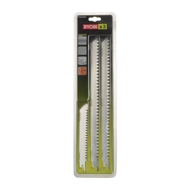 RYOBI - Blister 3 lames acier inox grande longueur 300 et 152 mm bois