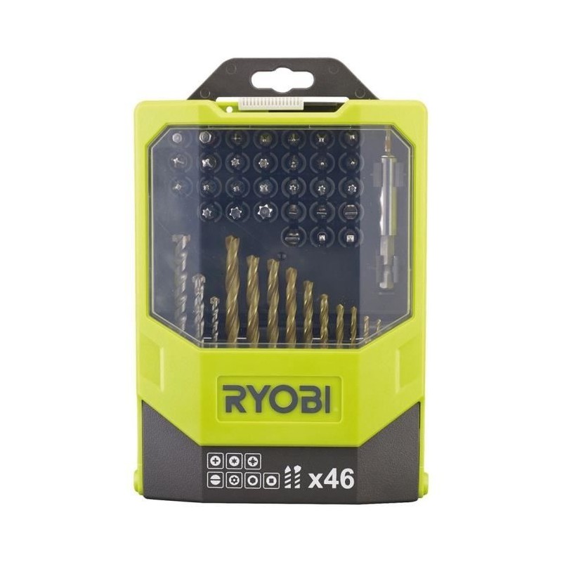 RYOBI - Coffret 46 accessoires mixtes : forets béton & métal + 31 em