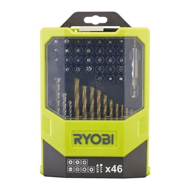 RYOBI - Coffret 46 accessoires mixtes : forets béton & métal + 31 embouts 25 mm PH / PZ / SL / HEX / T / TX / SQ - RAK46MIX