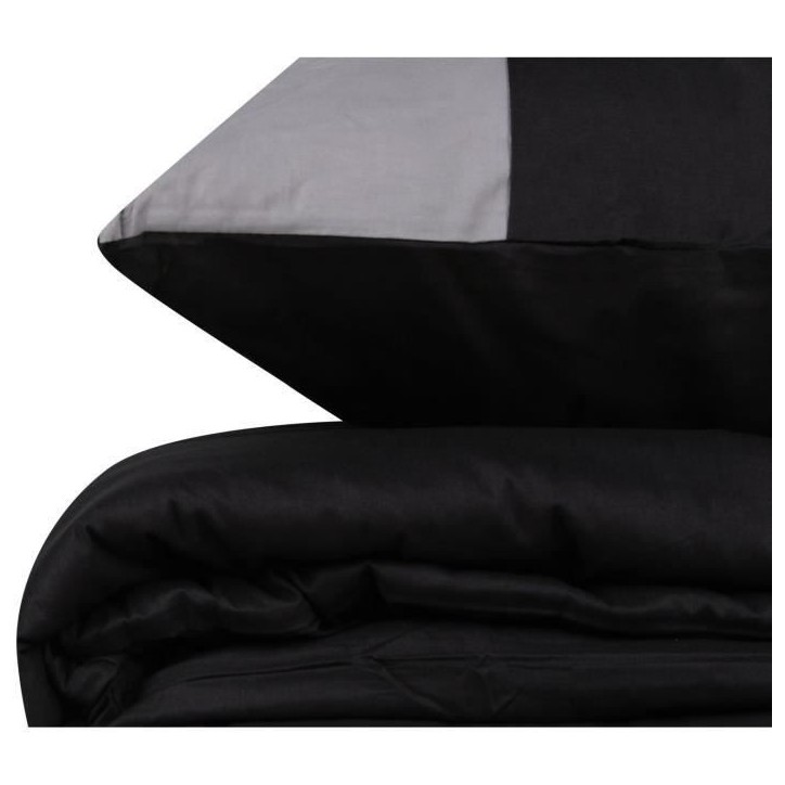 Parure de lit - 1 housse de couette 220 x 240 cm + 2 taies d'oreiller 60 x 60 cm - 100% coton renforcé - Noir