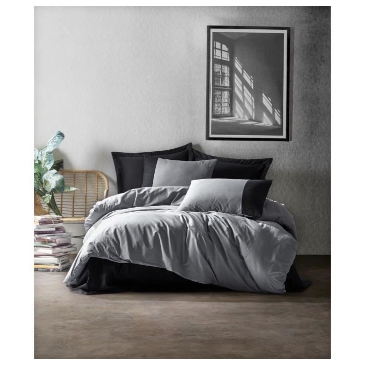 Parure de lit - 1 housse de couette 220 x 240 cm + 2 taies d'oreiller 60 x 60 cm - 100% coton renforcé - Gris Parure de lit - 1 housse de couette 220 x 240 cm + 2 taies d'oreiller 60 x 60 cm - 100% coton renforcé - Gris