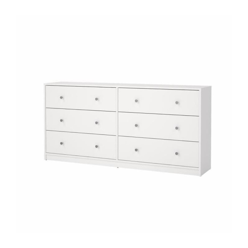 Commode OREGON 2x 3 tiroirs - Décor blanc - L 143 x P 30 x H 68 cm