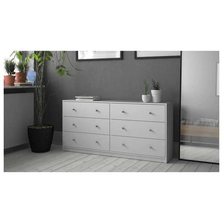 Commode OREGON 2x 3 tiroirs - Décor blanc - L 143 x P 30 x H 68 cm Commode OREGON 2x 3 tiroirs - Décor blanc - L 143 x P 30 x H 68 cm