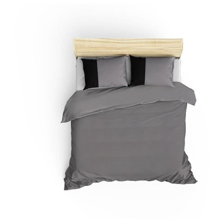 Parure de lit - 1 housse de couette 220 x 240 cm + 2 taies d'oreiller 60 x 60 cm - 100% coton renforcé - Gris Parure de lit - 1 housse de couette 220 x 240 cm + 2 taies d'oreiller 60 x 60 cm - 100% coton renforcé - Gris