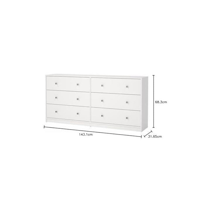 Commode OREGON 2x 3 tiroirs - Décor blanc - L 143 x P 30 x H 68 cm Commode OREGON 2x 3 tiroirs - Décor blanc - L 143 x P 30 x H 68 cm