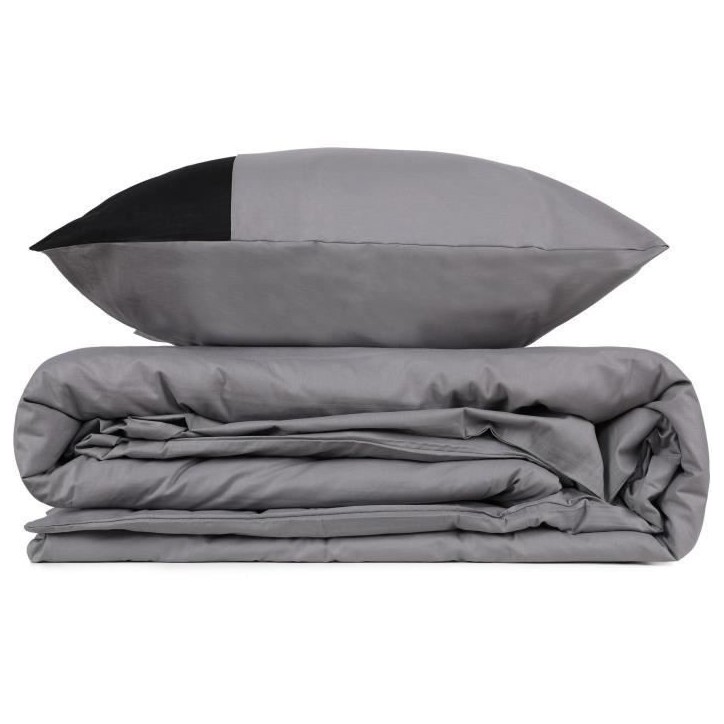 Parure de lit - 1 housse de couette 220 x 240 cm + 2 taies d'oreiller 60 x 60 cm - 100% coton renforcé - Gris Parure de lit - 1 housse de couette 220 x 240 cm + 2 taies d'oreiller 60 x 60 cm - 100% coton renforcé - Gris