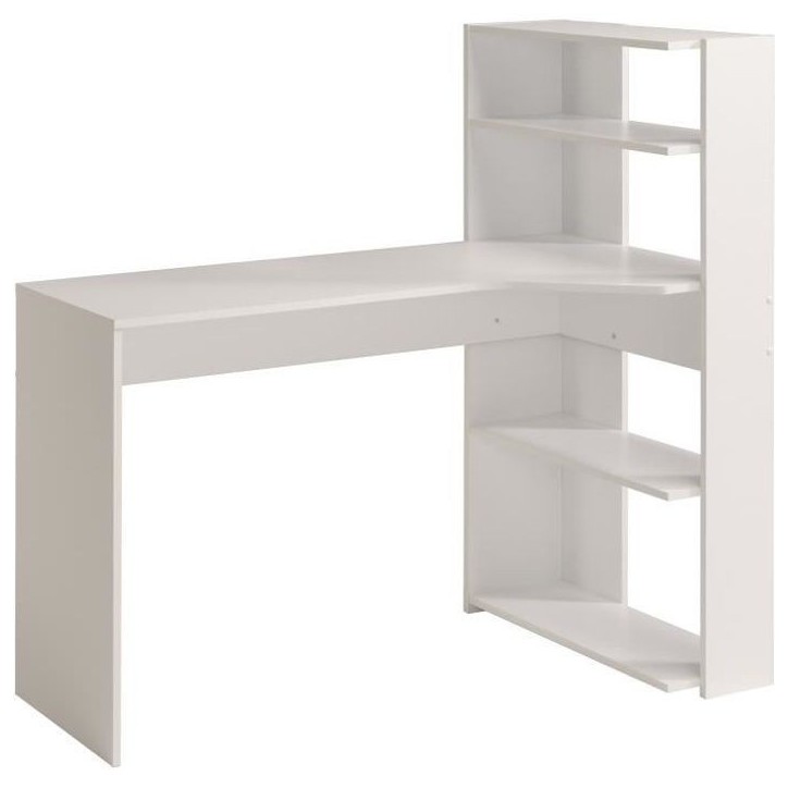 Bureau d'angle contemporain PARISOT JUNE - Blanc - L 122 cm - 1 plateau, 2 tablettes Bureau d'angle contemporain PARISOT JUNE - Blanc - L 122 cm - 1 plateau, 2 tablettes